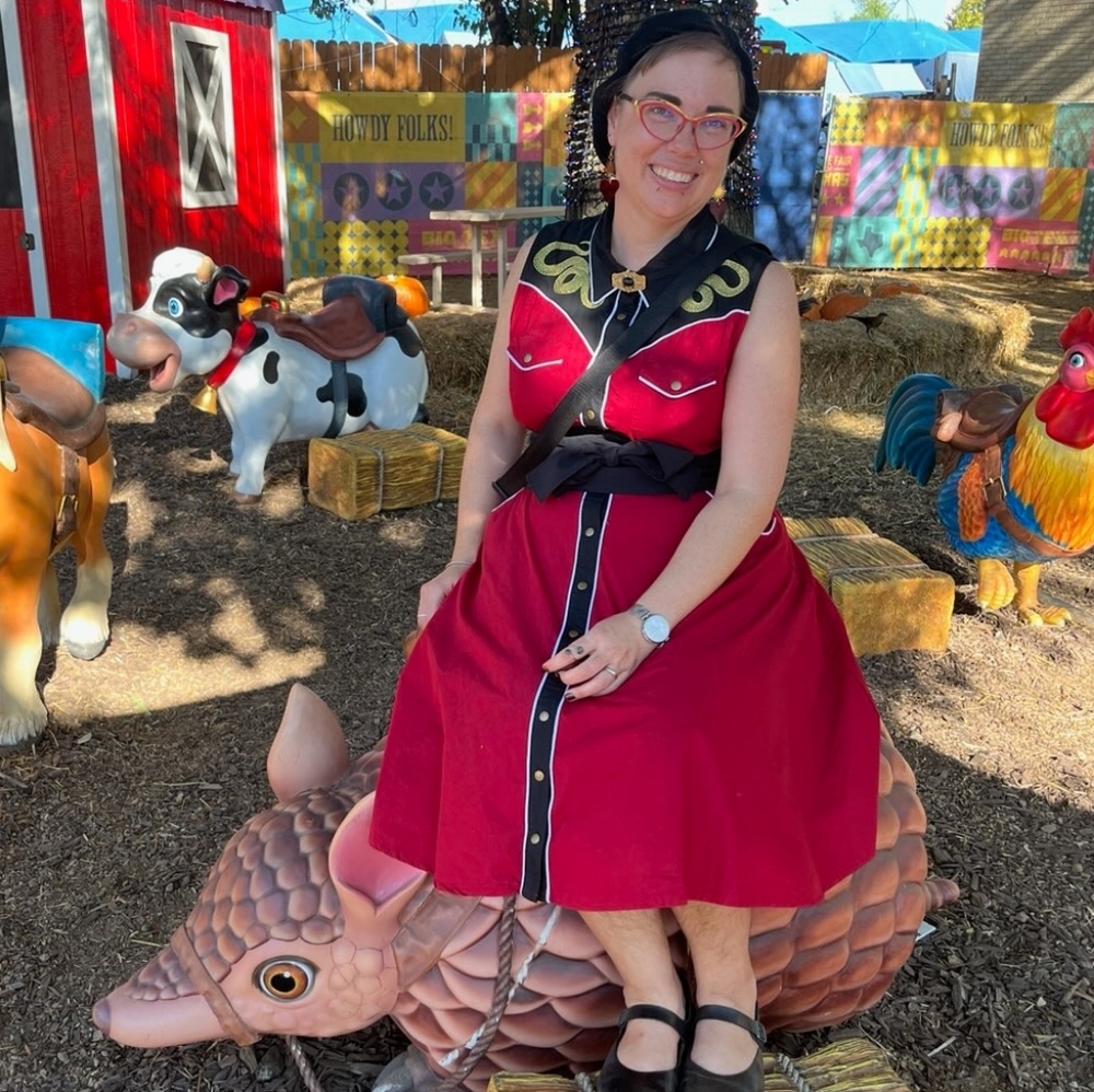 ISO Unique Vintage red/black sleeveless Western dress in L